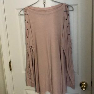 Light pink lace up sleeve and off shoulder top